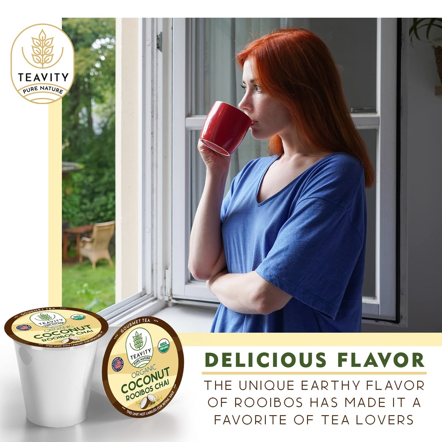 Coconut Rooibos Chai Tea Pods For Keurig - Organic Ginger Tea, Rooibos, Cinnamon, Cardamom, Coconut & Chai By Teavity (12 Tea Po