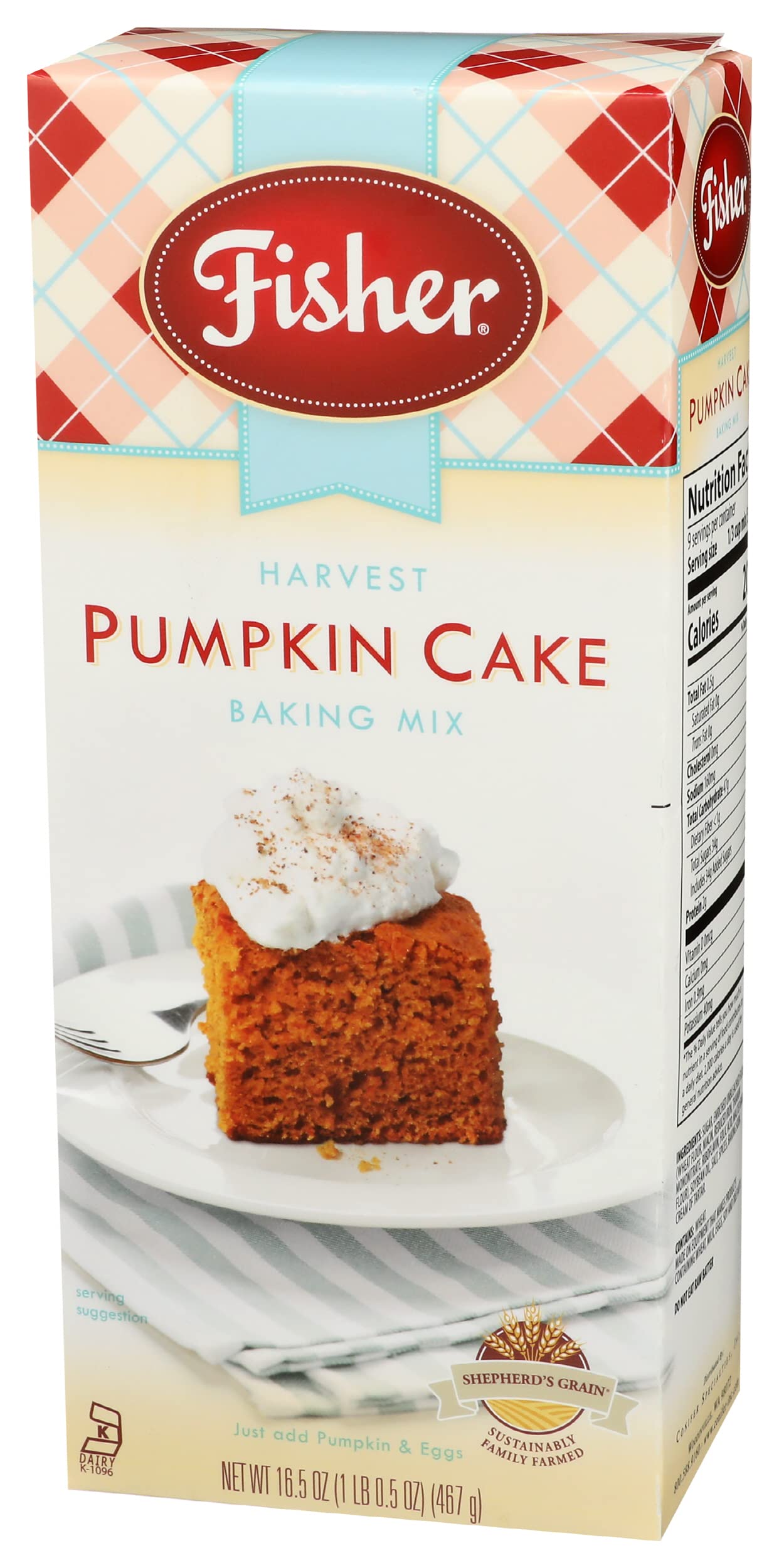 Fisher Harvest Pumpkin Cake Mix, 16.5 OZ, Perfect for Baking, Pack of 1