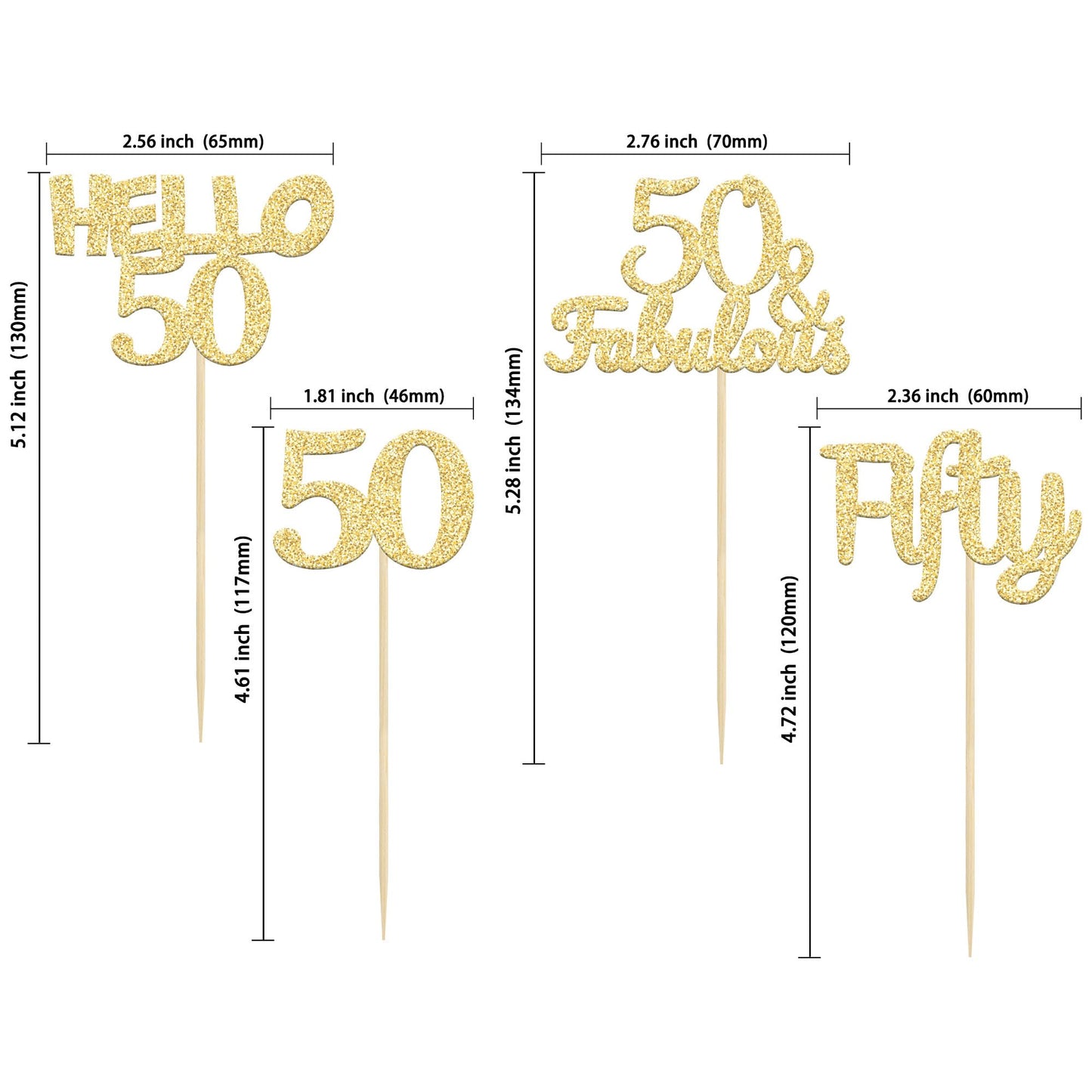 Gyufise 24Pcs Gold Glitter 50Th Birthday Cupcake Toppers 50 & Fabulous Cake Decorations Hello 50 Fifty Cupcake Picks 50Th Birthd