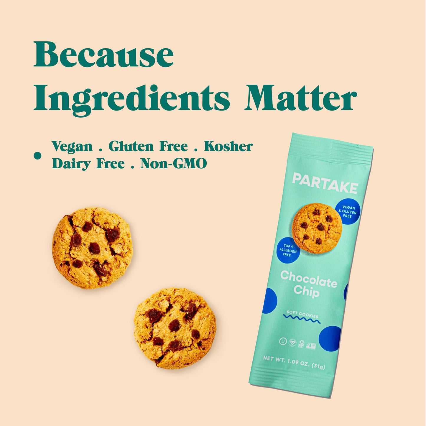 Partake Foods Soft Baked Allergy-Friendly Chocolate Chip Vegan Cookies| Non-Gmo, Gluten Free, Dairy Free, Nut Free, Egg Free, Wheat Free, Soy Free | Safe School Snack For Kids - 48-Ct Snack Pack