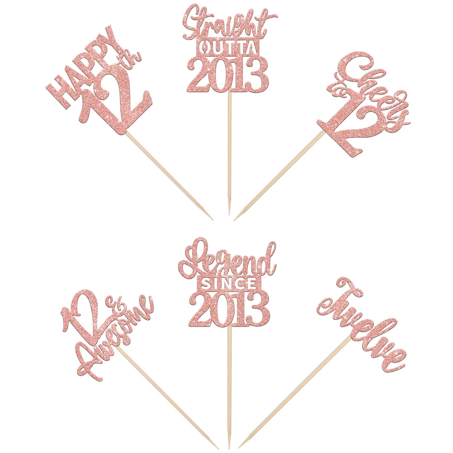 ZHUOWEISM 24PCS 12th Birthday Cupcake Toppers Rose Gold Decorations for 12th Birthday Party Supplies