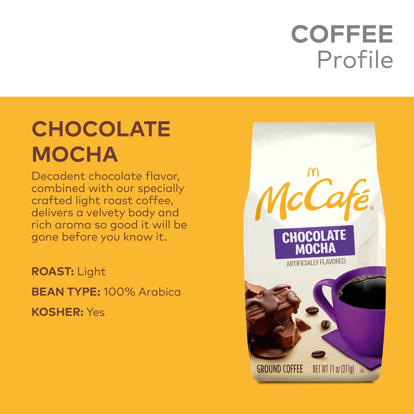 McCafe Chocolate Mocha Ground Coffee, Flavored, 11oz Bag