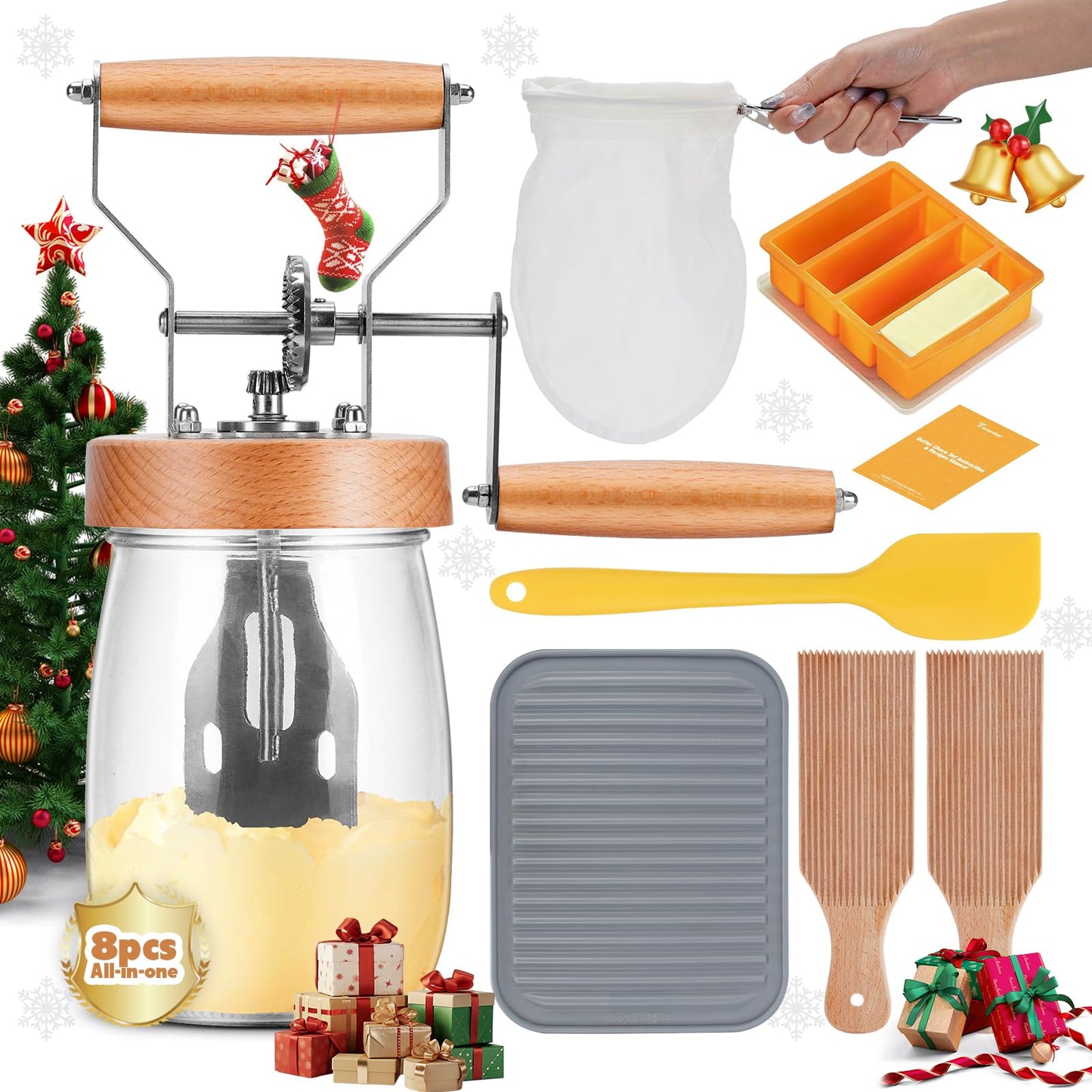 Pro Butter Churner Set – 35Oz Glass Jar With Anti-Slip Mat, Cheesecloth, Butter Mold & 2 Paddles – Make Creamy Homemade Butter & Whipped Cream | Diy Kitchen Gift