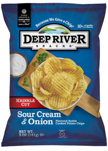 Deep River Snacks Sour Cream & Onion Kettle Cooked Potato Chips, Healthy Snacks Option For Parties & Get Together, Sour Cream And Onion Chips Variety Pack, 5 Ounce (Pack Of 12)