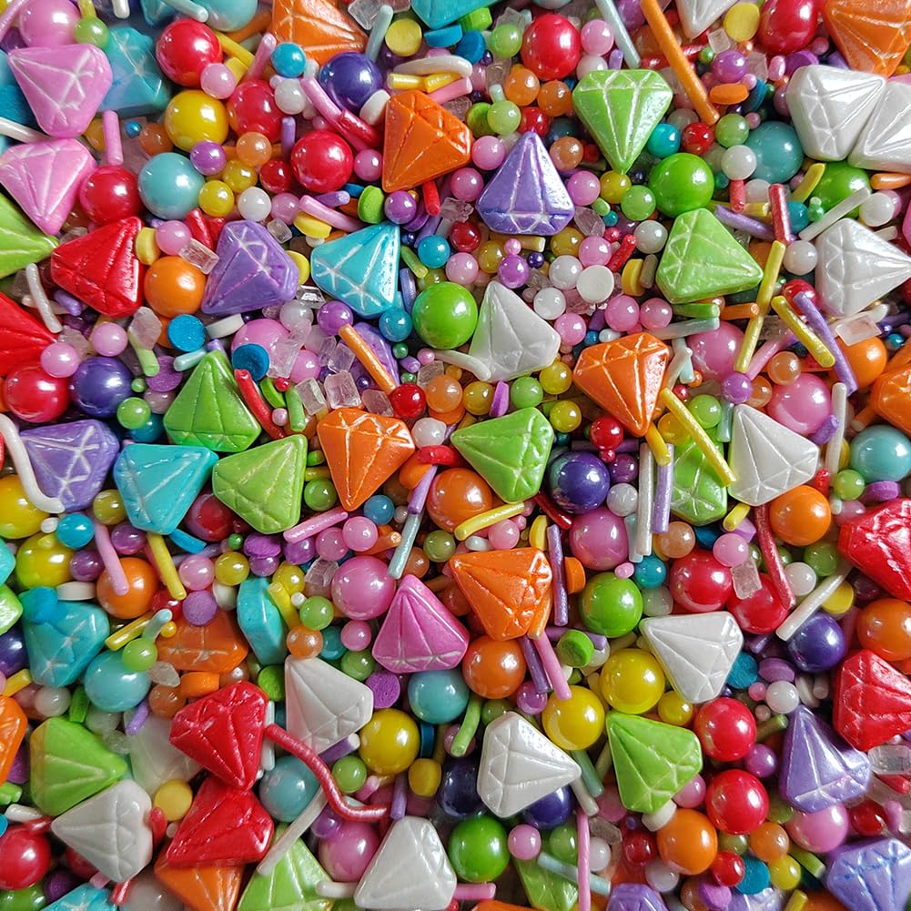 EPHVODI Diamond Sprinkles Rainbow Sprinkles for Cake Decorating, Pastel Jimmies Pearls Sprinkle Mix for Cupcake Toppers, Cookies