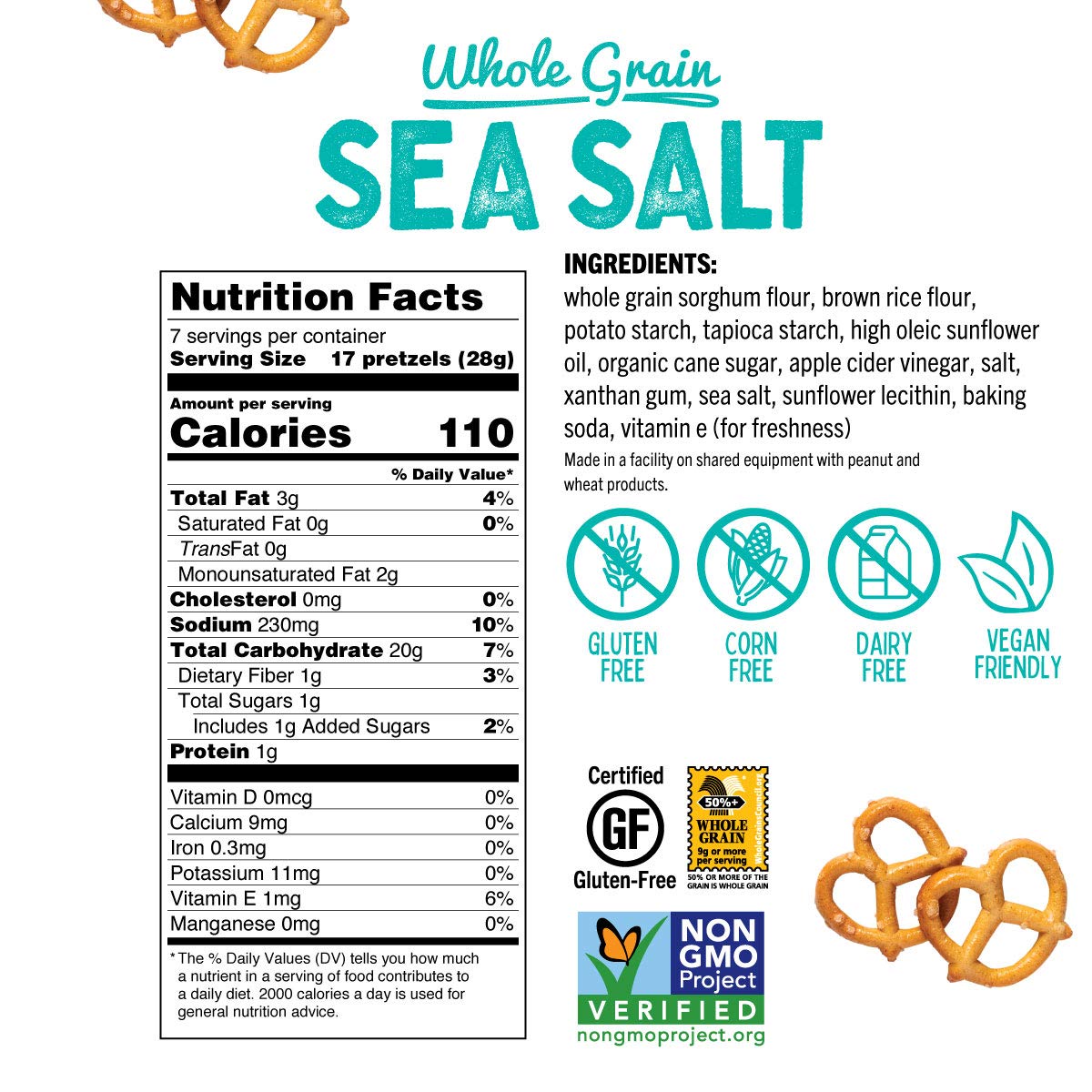 Quinn Whole Grain Sea Salt Pretzel Twists - Made With Real Ingredients, Whole Grain Sorghum, Sea Salt, Vegan, Gluten Free, Dairy