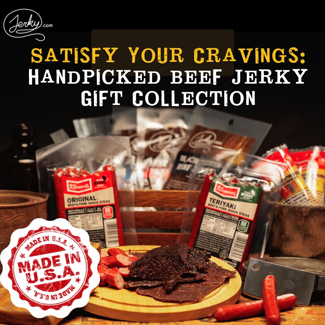 Beef Jerky Gift Box For Men - 21 Pieces Of Beef Jerky & Beef Meat Sticks Gift Set - Including 5 Flavors Of Beef Jerky, 13 Snack