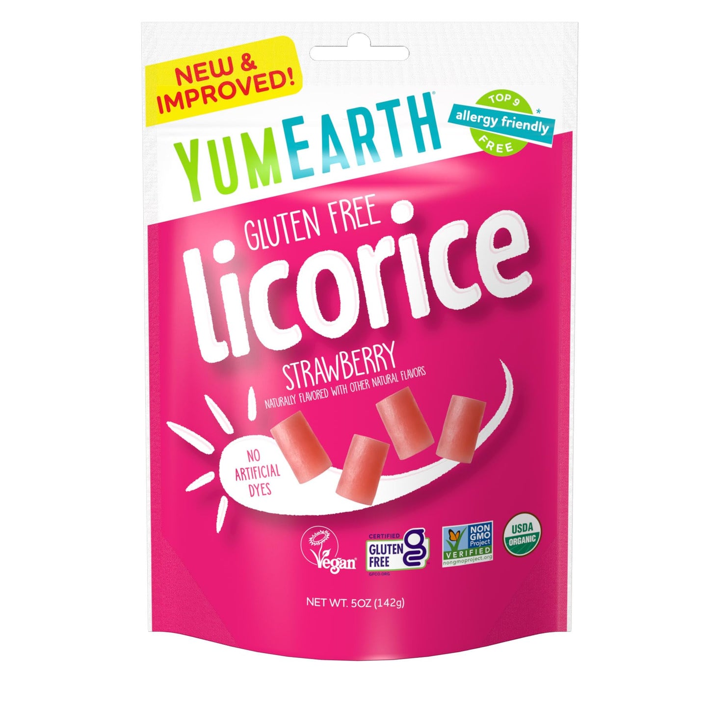 YumEarth Organic Gluten Free Strawberry Licorice Snack Packs - Allergy Friendly, Gluten Free, Non-GMO, Vegan, No Artificial Dyes