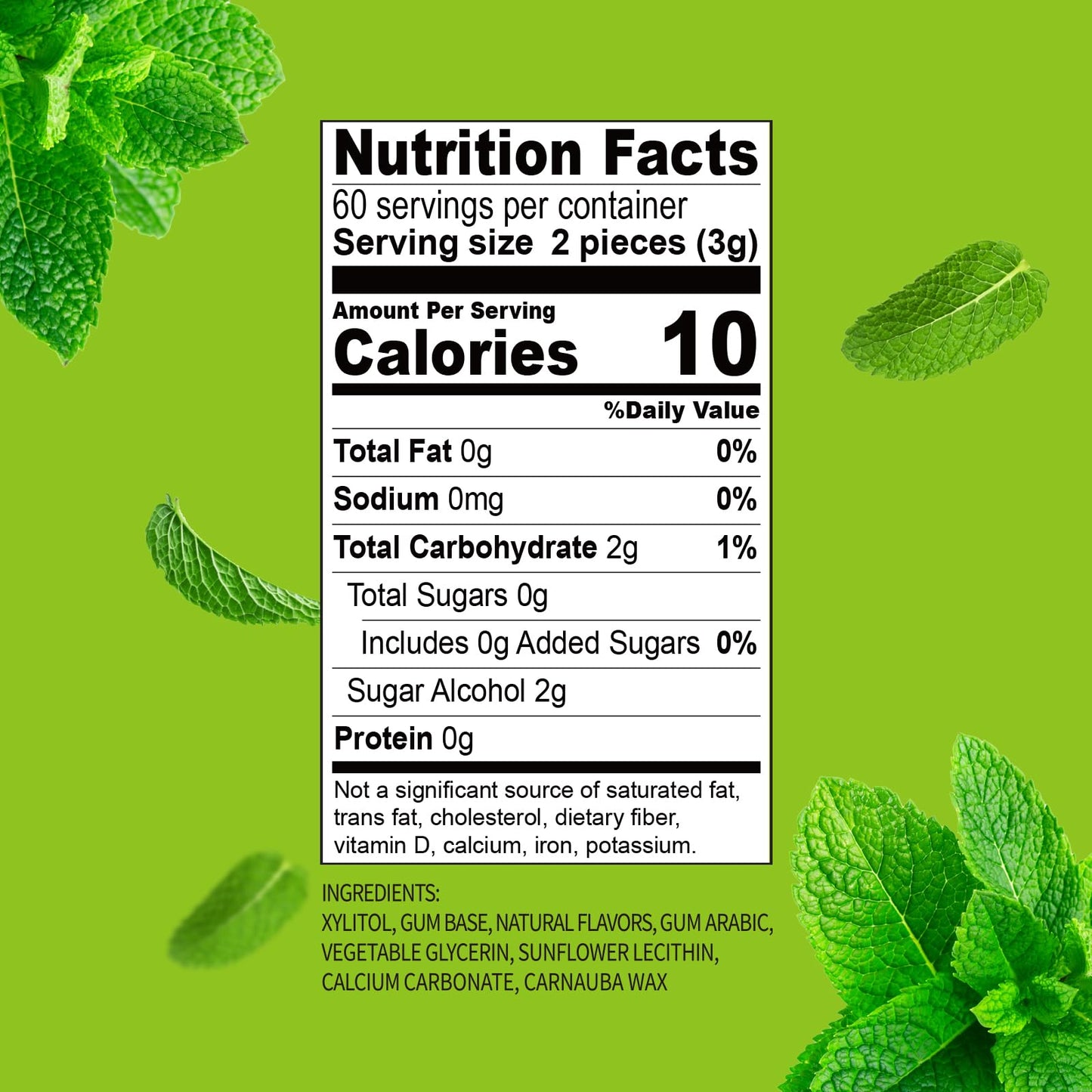 Dc24 Daily Care 100% Xylitol Gum, No Aspartame, Sugar Free Chewing Gum, Natural Spearmint Flavor, Gluten Free, Vegan, 60 Pieces,