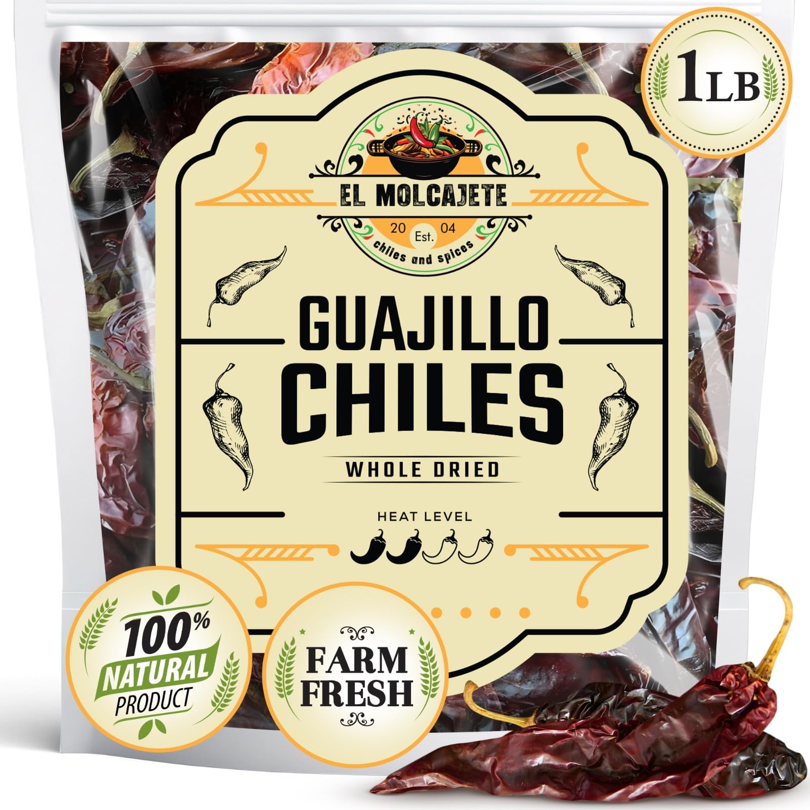 Dried Guajillo Chile Peppers 16oz (1LB) - All Natural, Mild to Medium Heat with Bold, Smoky Flavor for Authentic Mexican Mole, S