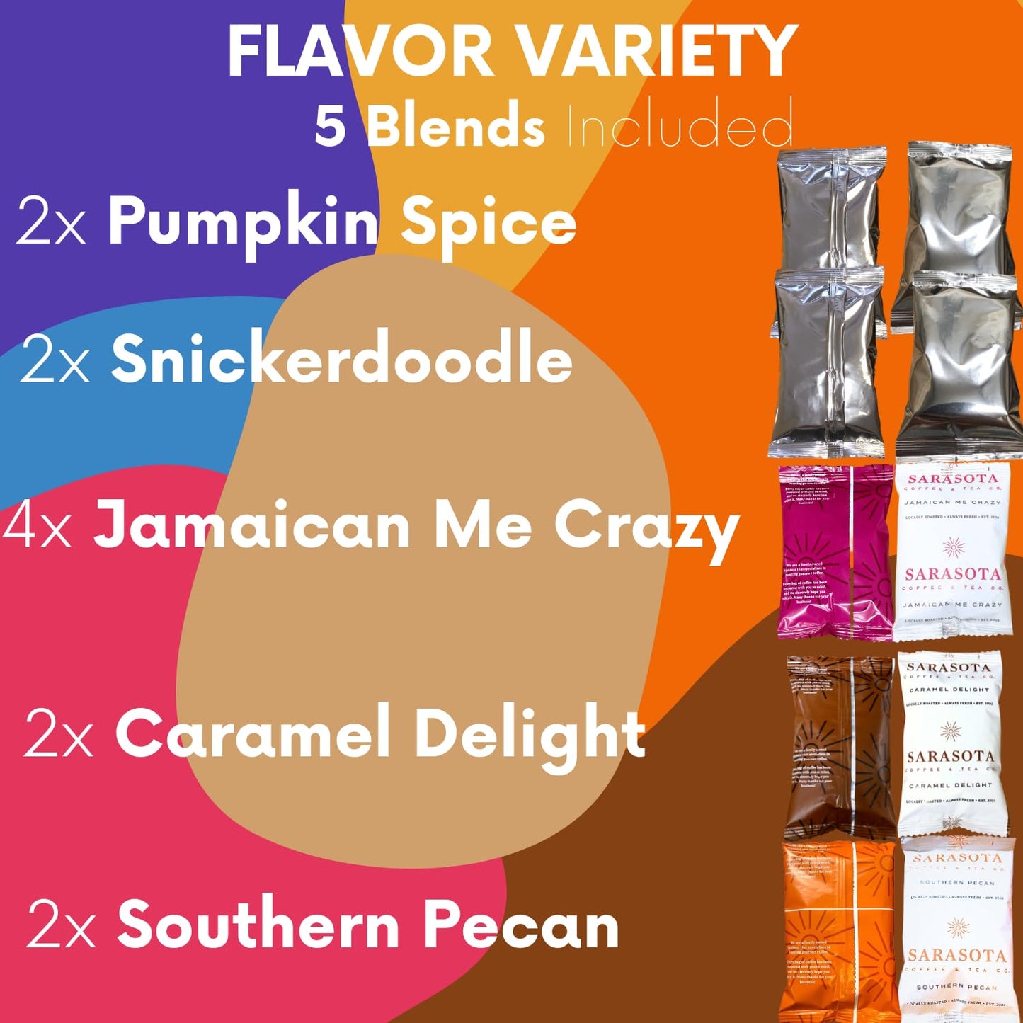 SARASOTA COFFEE & TEA Ground Coffee Gift Set Sampler Pack, Flavored Medium Roast, Low Acid, 2 Ounce (Pack of 12)