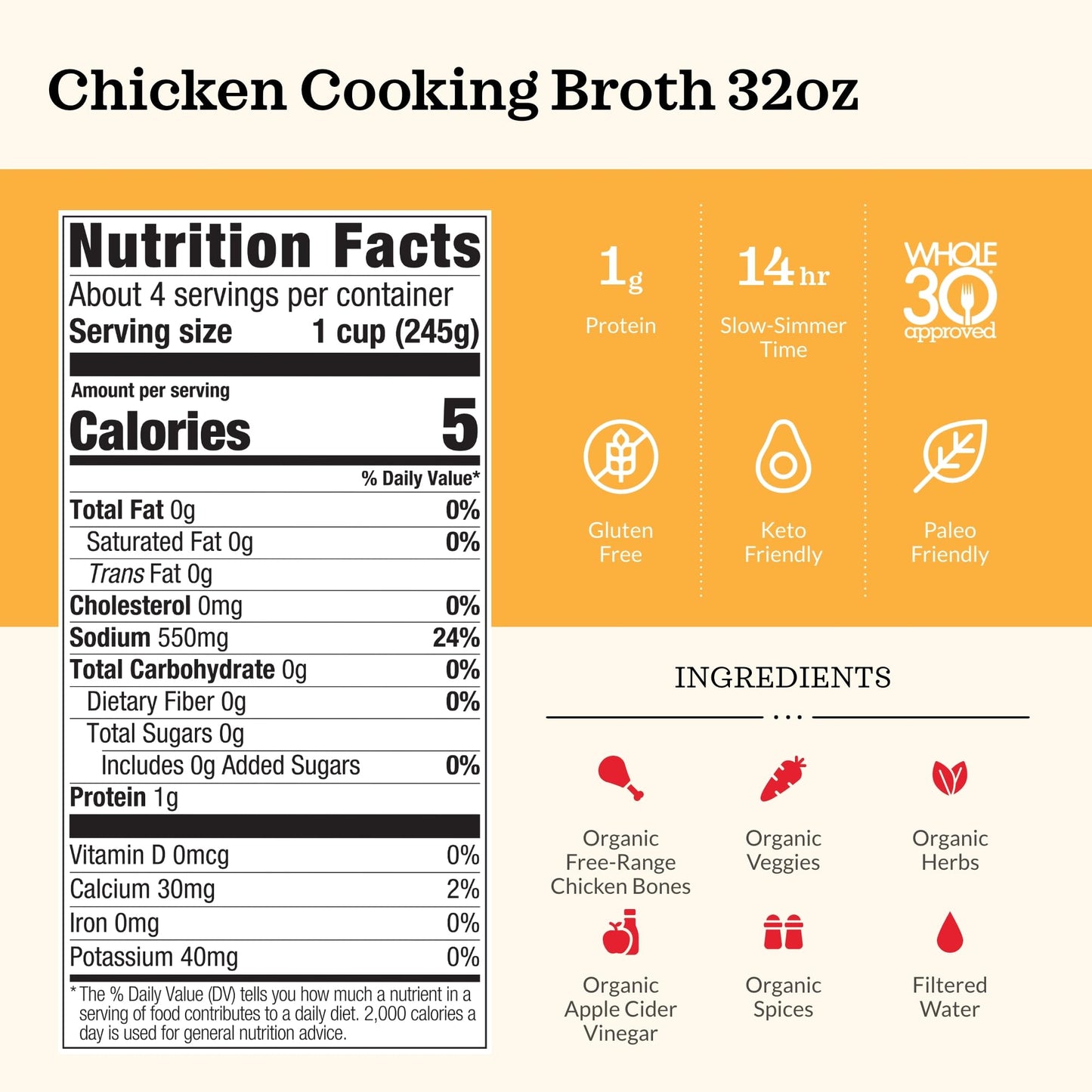 Kettle & Fire KETTLE & FIRE Organic Chicken Broth, chicken,kettle, 32 Oz