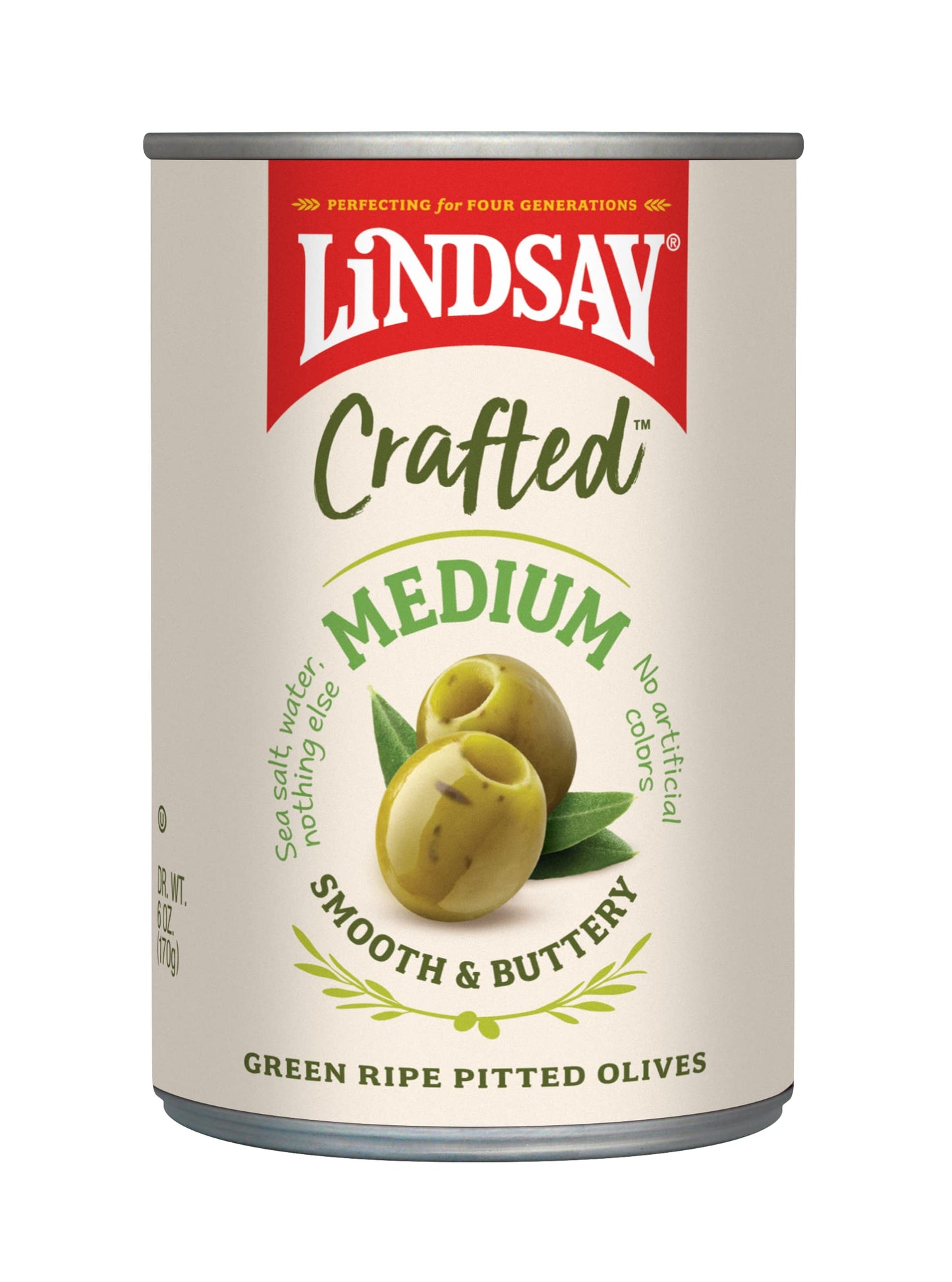 Lindsay Crafted Medium Green Ripe Pitted Olives, Pack Of 12, 6Oz Cans