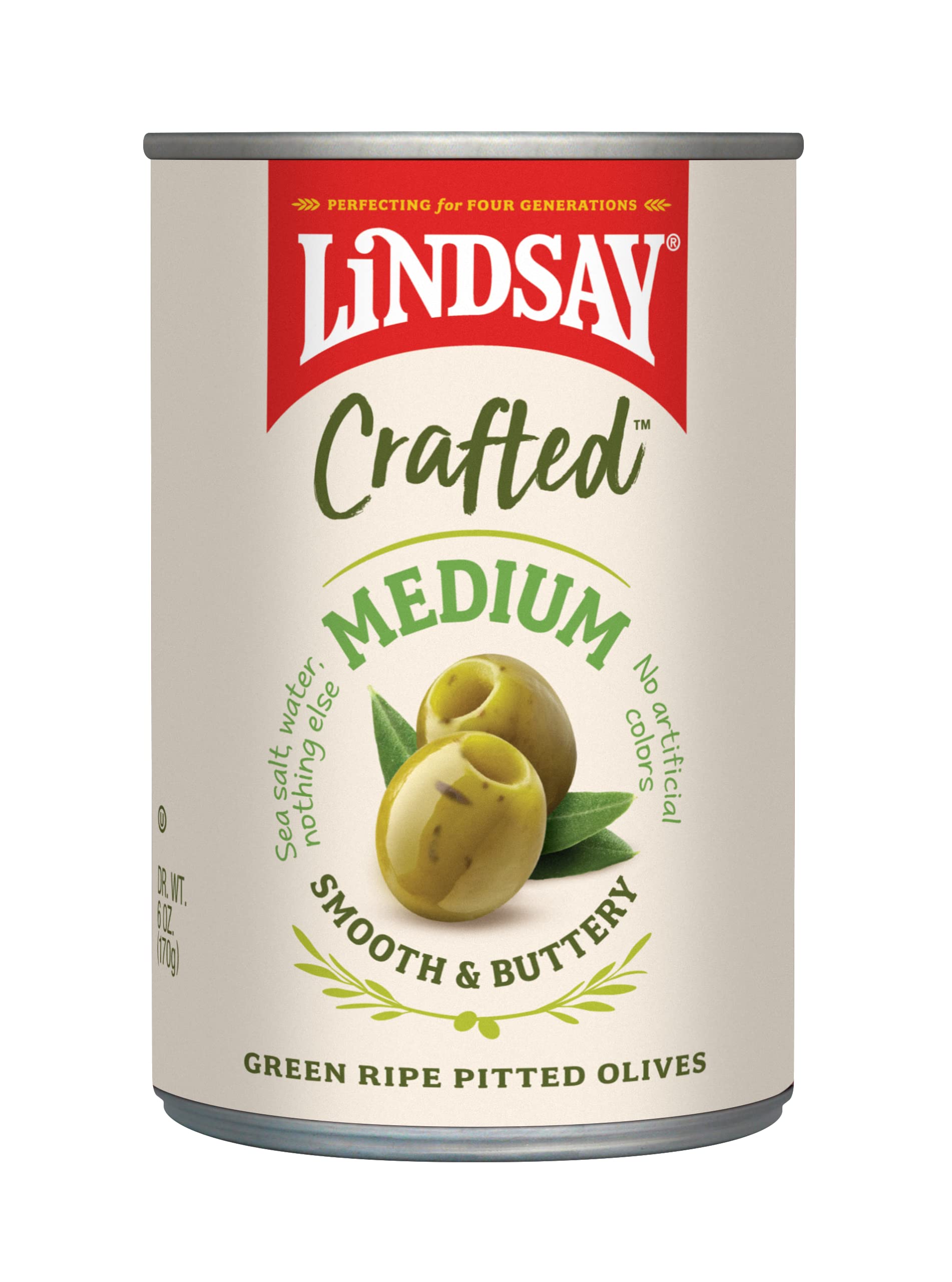 Lindsay Crafted Medium Green Ripe Pitted Olives, Pack Of 12, 6Oz Cans