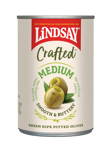 Lindsay Crafted Medium Green Ripe Pitted Olives, Pack Of 12, 6Oz Cans