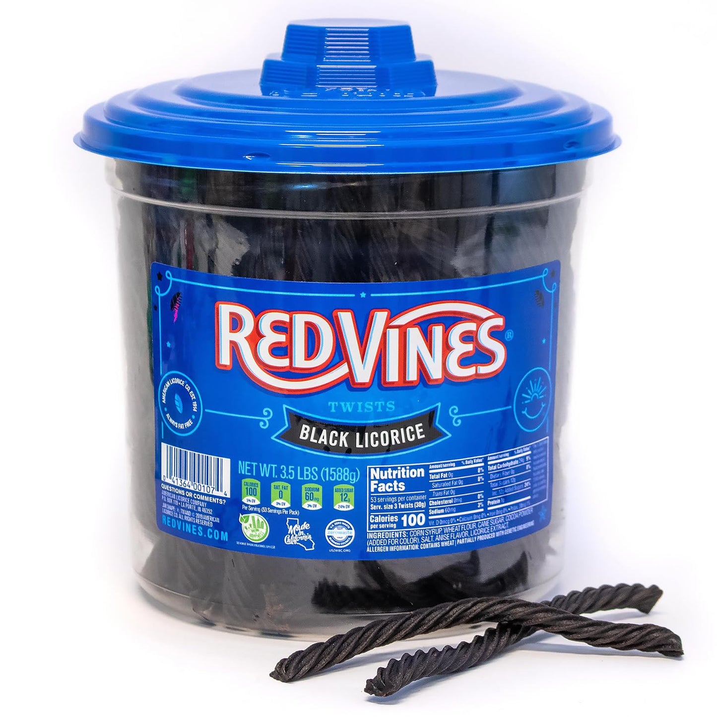 Red Vines Twists, Black Licorice Flavor, 3.5Lb Bulk Tub, Old Fashioned Soft & Chewy Candy