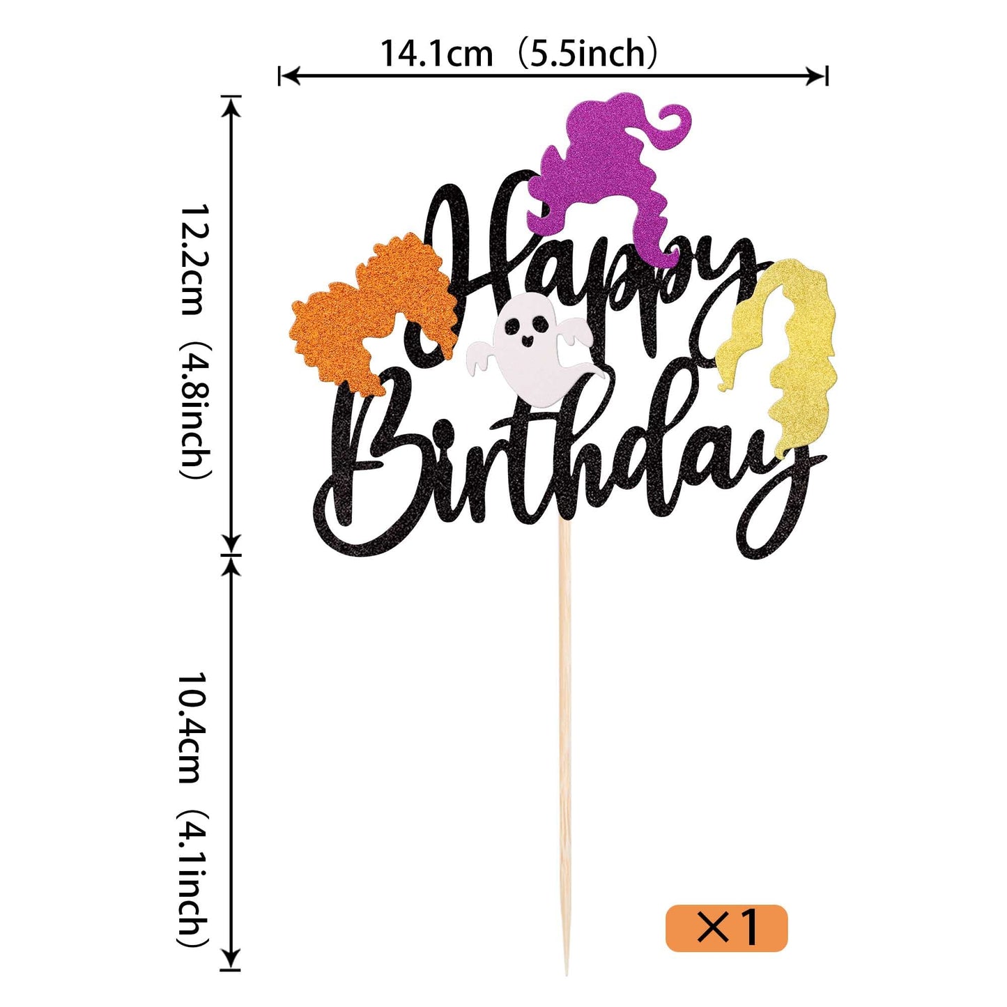 YCTHUNFISH Happy Birthday Cake Topper - Glitter Witch Hair, Halloween Theme, Bamboo, Colorful, Perfect for Kids Birthday and Baby Shower