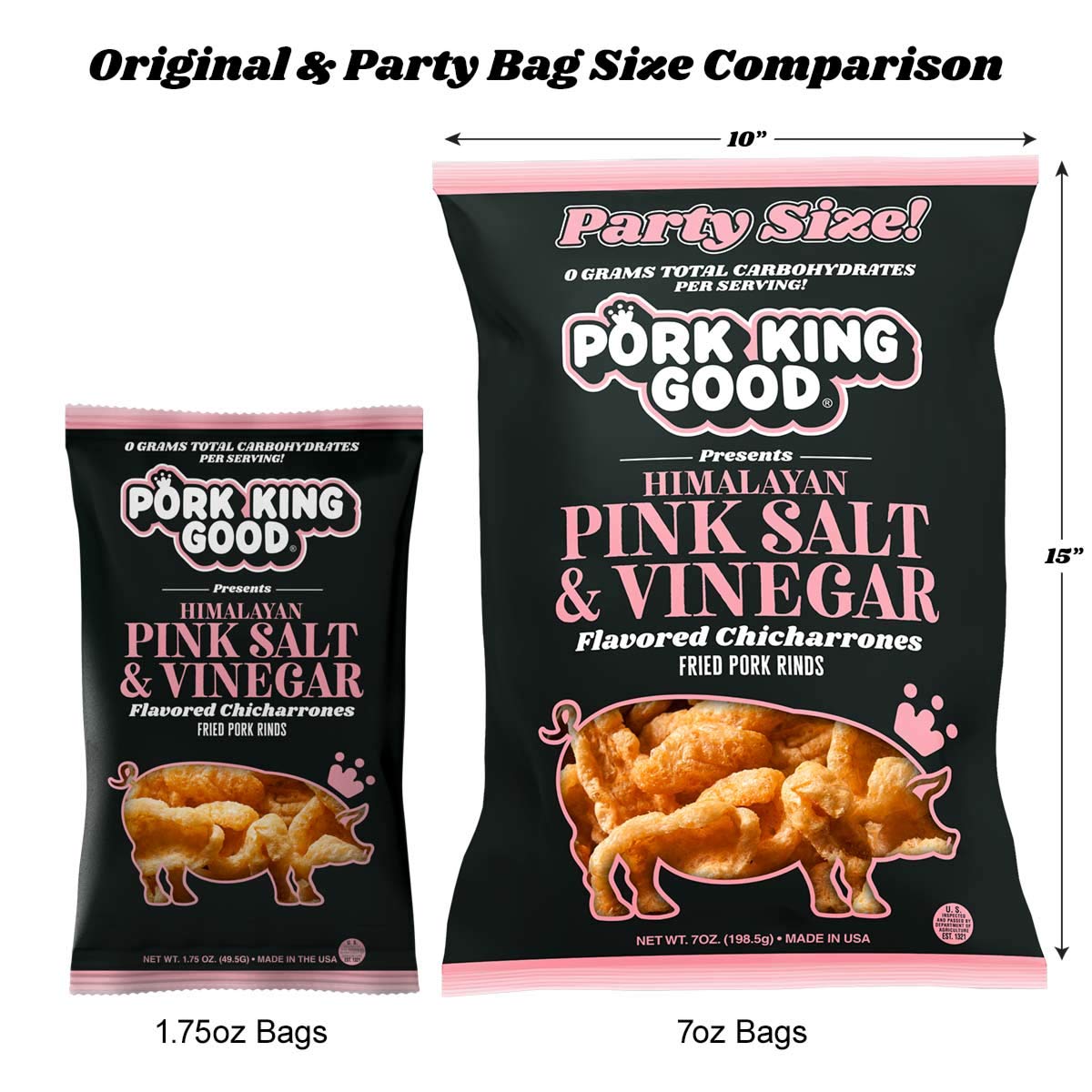 Pork King Good Pork Rinds - Himalayan Pink Salt & Vinegar, 7 OZ Family Size, Keto-Friendly Chicharrones