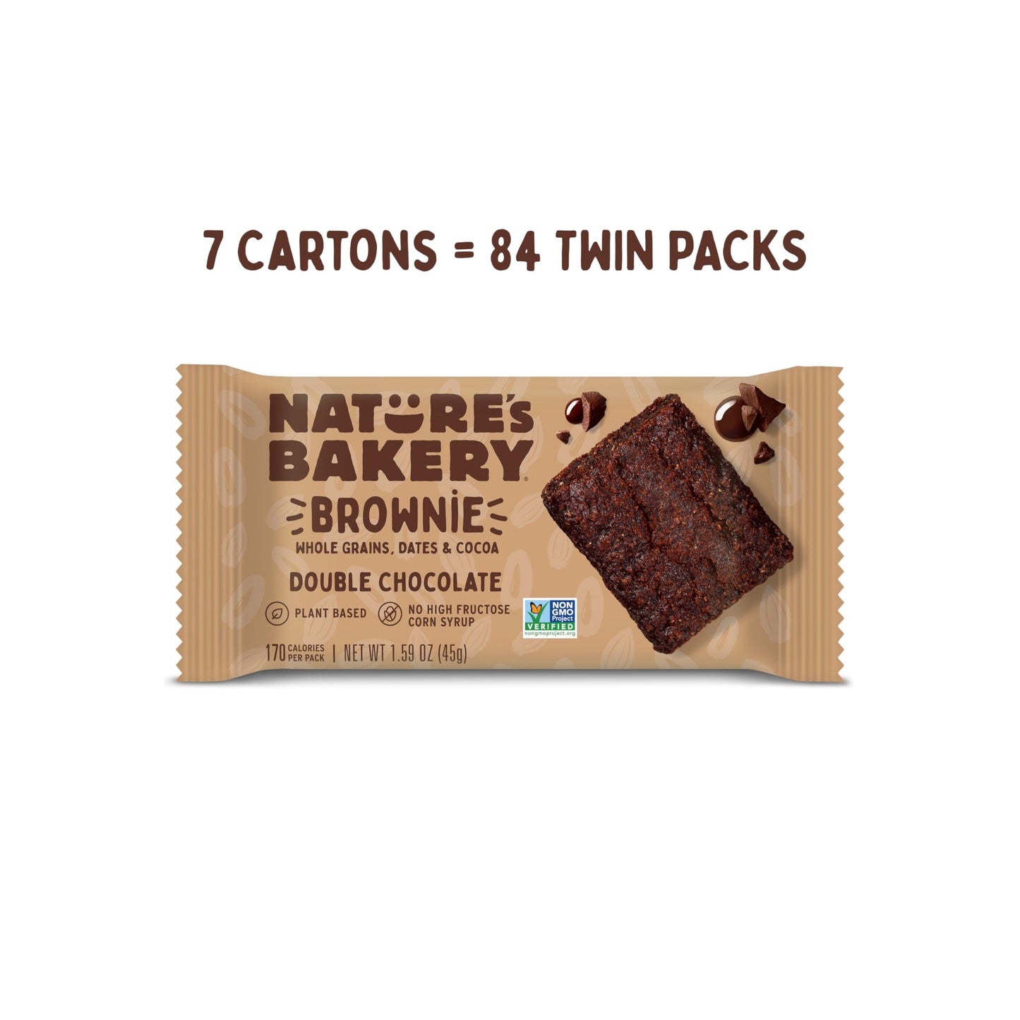 Natures Bakery Double Chocolate Brownie Bars, Whole Grains, Dates, and Cocoa, Plant Based, Dairy-Free, Snack Bar, 7 boxes with 1