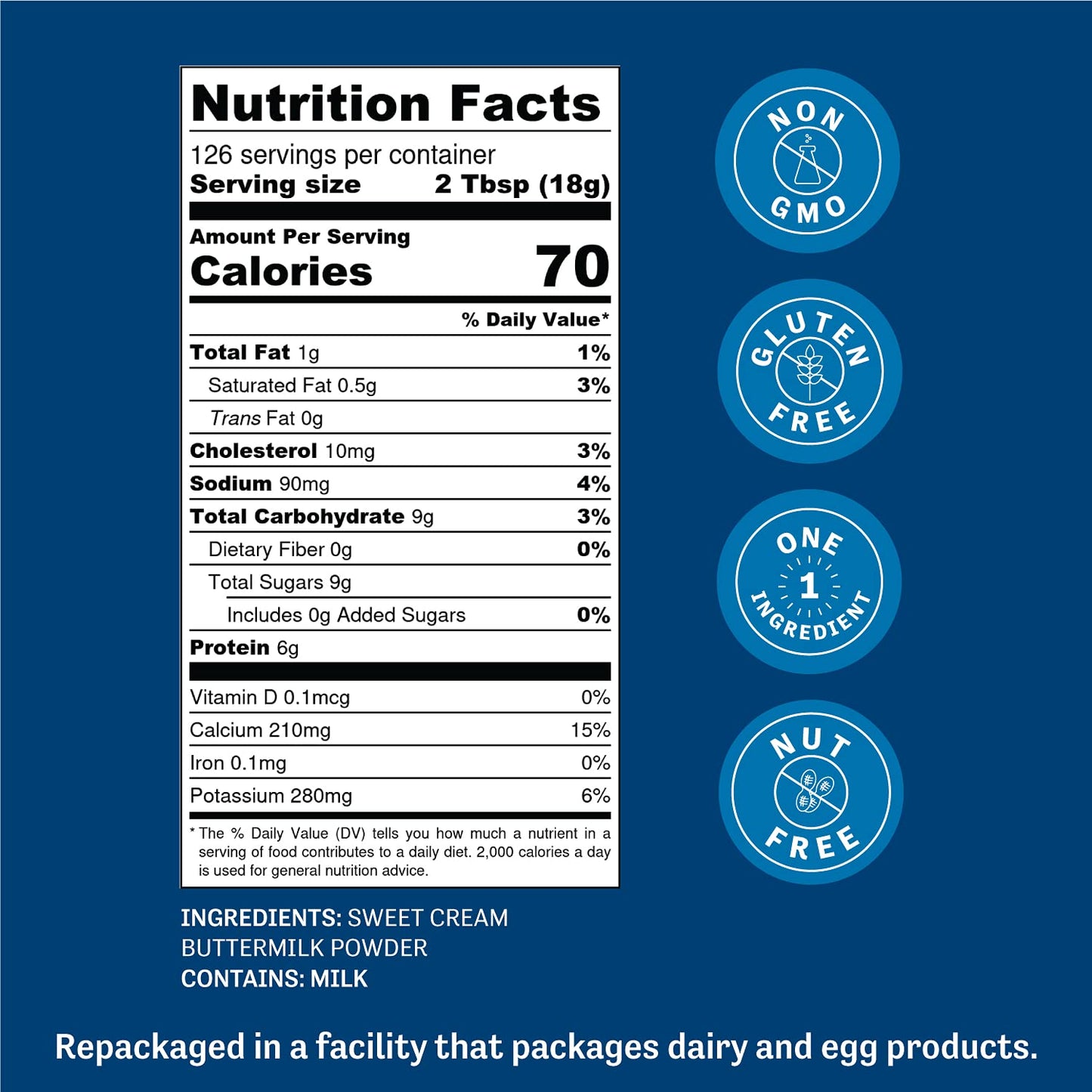 Judees Bulk Buttermilk Powder - 100% Non-GMO, Gluten-Free - 40 lb (5lb Pack of 8) - Ideal for Baking and Cooking
