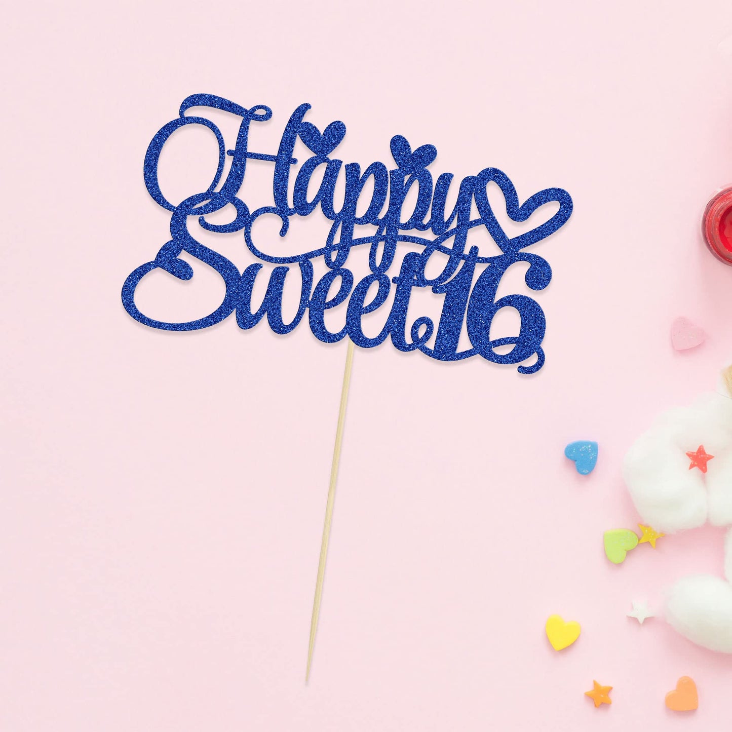 1Pc Happy Sweet 16 Cake Topper Glitter 16Th Birthday Cake Pick Decorations For Cheers To 16 Years Old 16Th Birthday Party Cake D