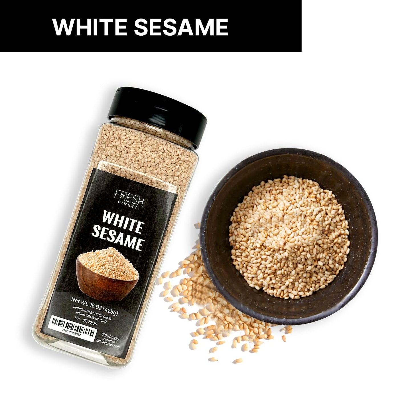 Fresh Finest Hulled White Sesame Seeds, 15Oz (425G), Premium Quality