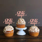 Ercadio 24 Pack Onederful Cupcake Toppers Rose Gold Glitter Onederful Cupcake Picks Onederful Cupcake Decorations For Baby Showe