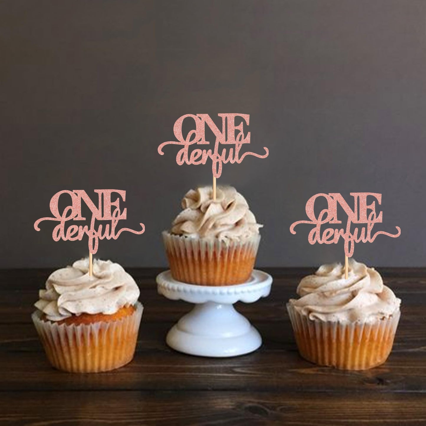 Ercadio 24 Pack Onederful Cupcake Toppers Rose Gold Glitter Onederful Cupcake Picks Onederful Cupcake Decorations For Baby Showe