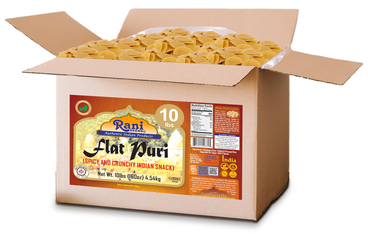 Rani Pani Puri Coins 160Oz (10Lbs) 4.54Kg 1650-1660 Coins Bulk Box ~ Uncooked, Microwaveable Wheat And Semolina Coins ~ All Natu