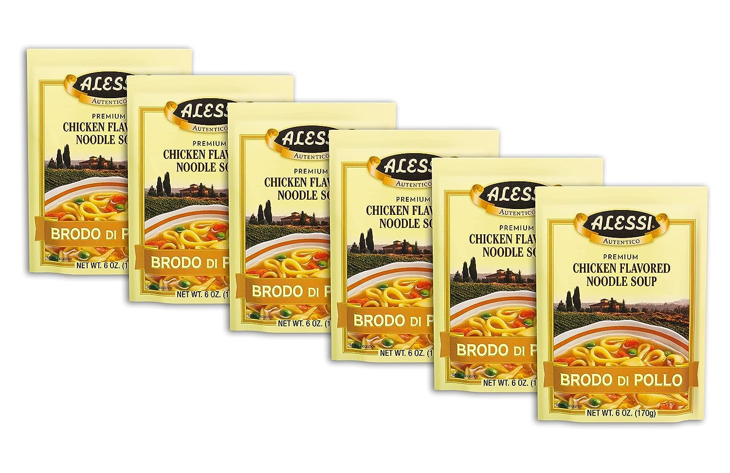 Alessi Soup Mix Brodo di Pollo Chicken Flavored Noodle Soup, 6 Ounce (Pack of 6))