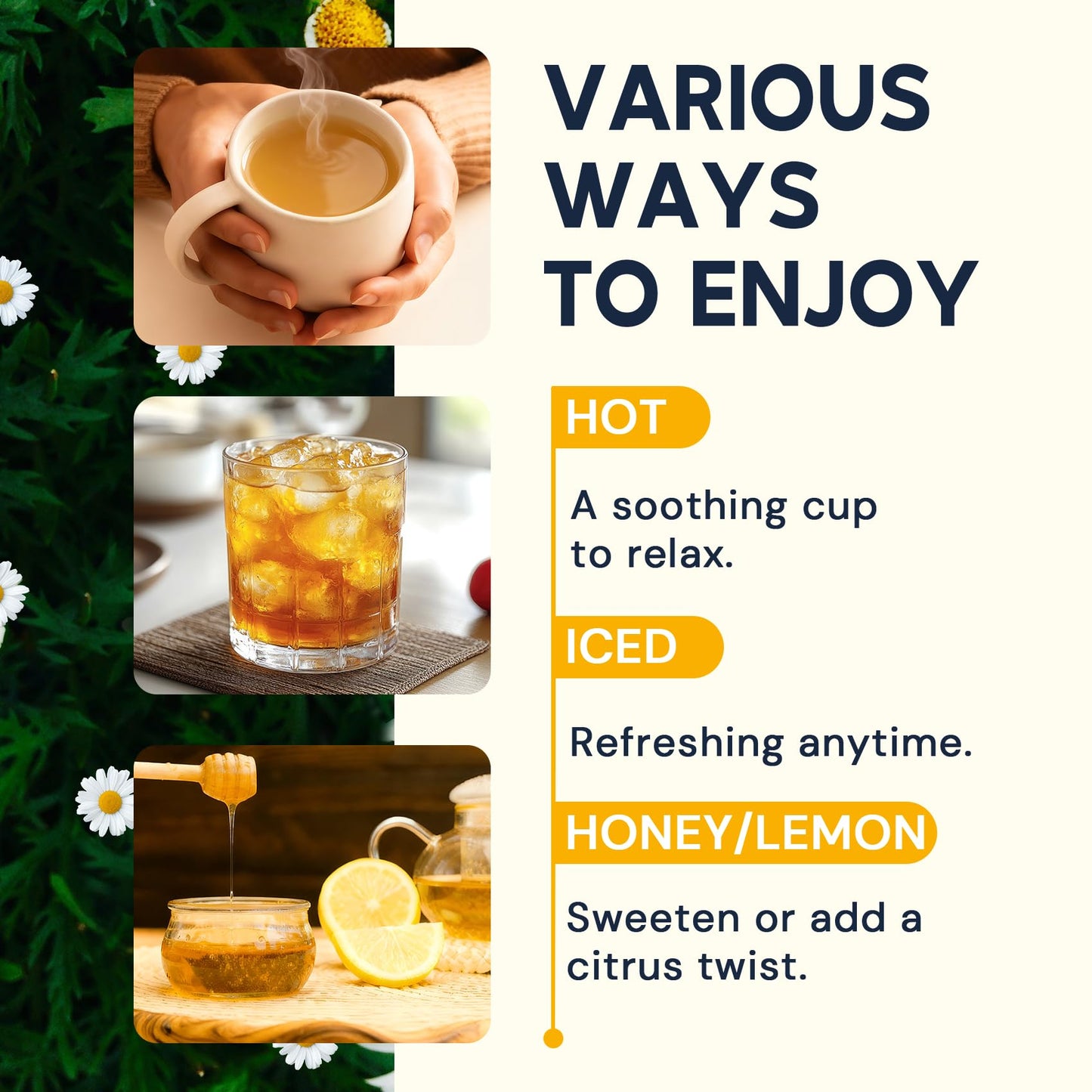 Chamomile Tea Bags  Chamomile Flower Herbal Tea - Sugar-Free  Caffeine-Free  50 Teabags