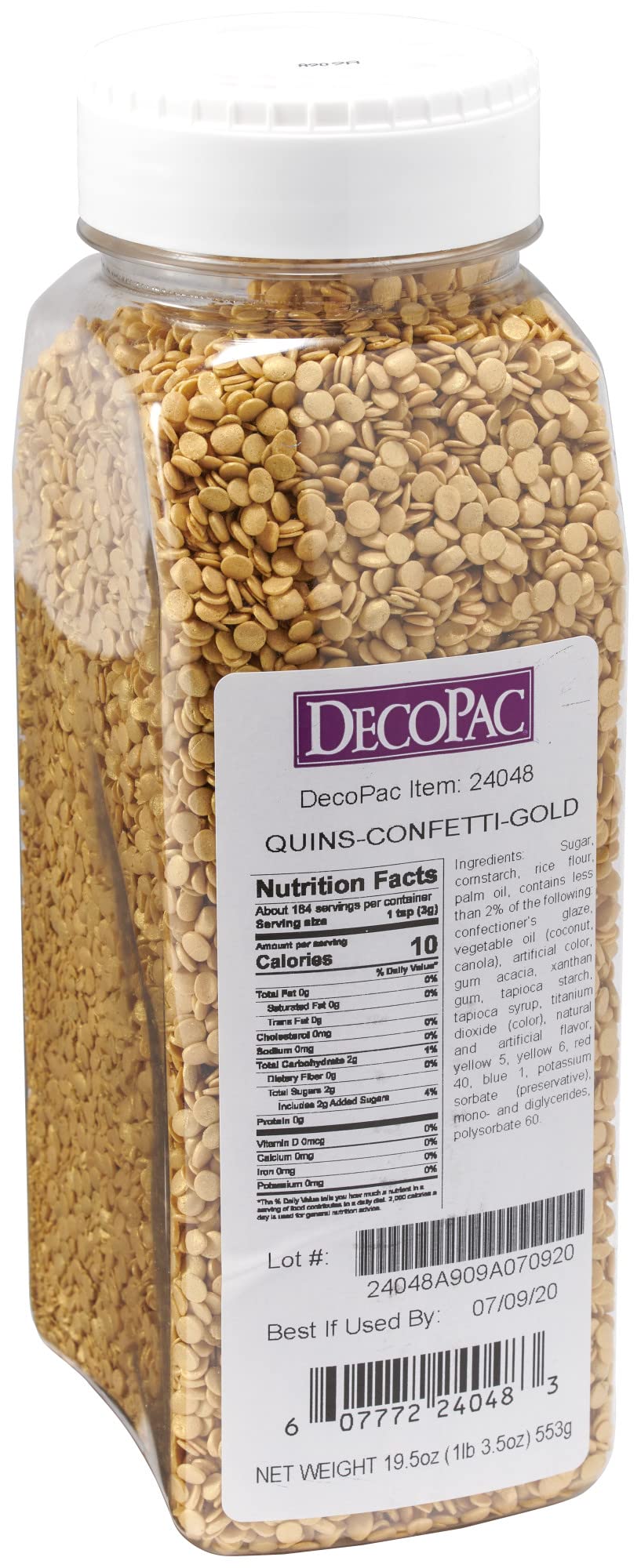 Decopac Quins Fancy Sprinkles, 19.5Oz, Candy Sprinkles In Handheld Container, Edible Sprinkles For Celebration Cakes, Cupcakes, Cookies - Confetti Gold Quin