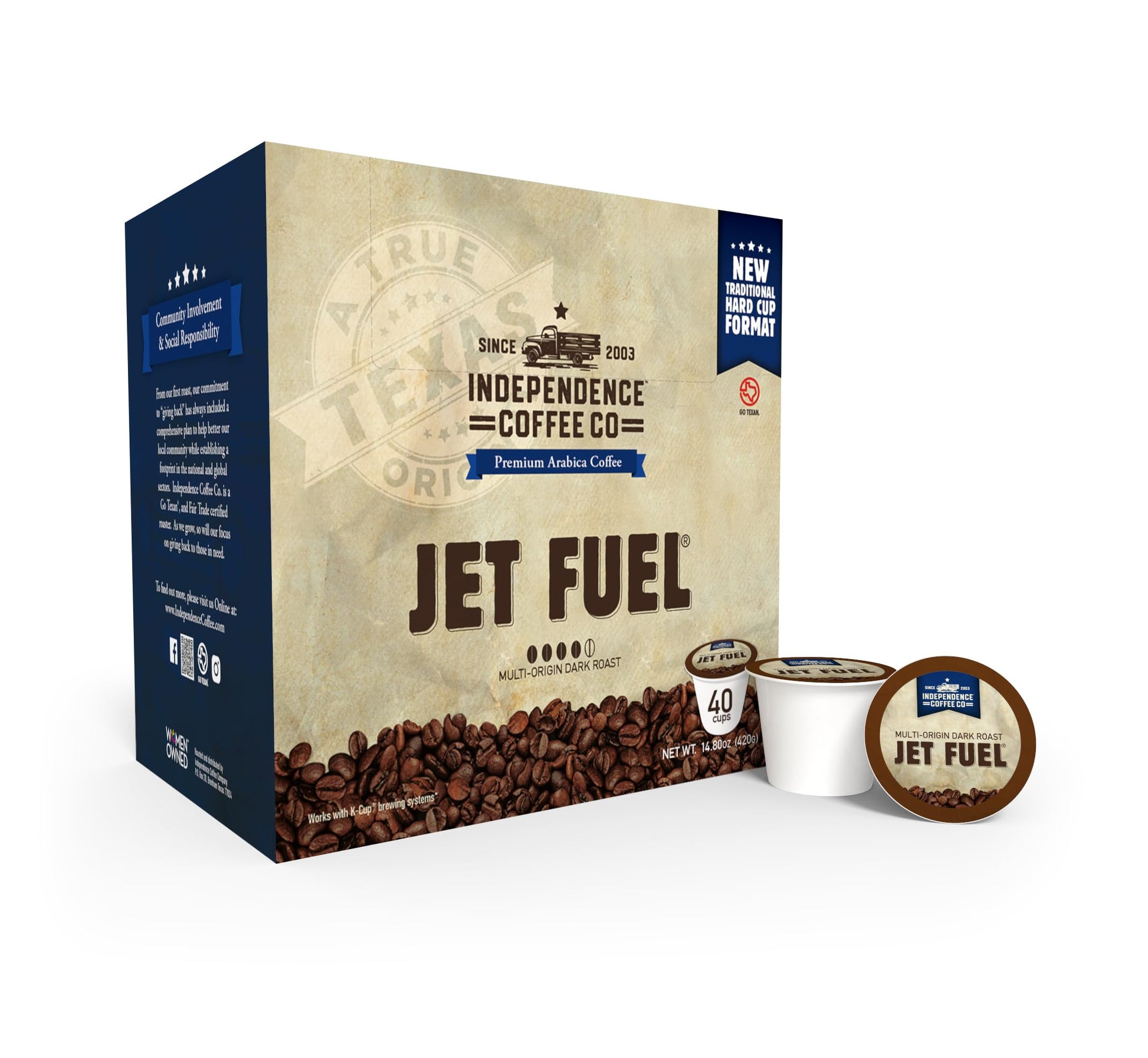 INDEPENDENCE COFFEE CO. Jet Fuel Dark Roast Coffee K Cup Pods, Intense Heavy Body, 40 Count