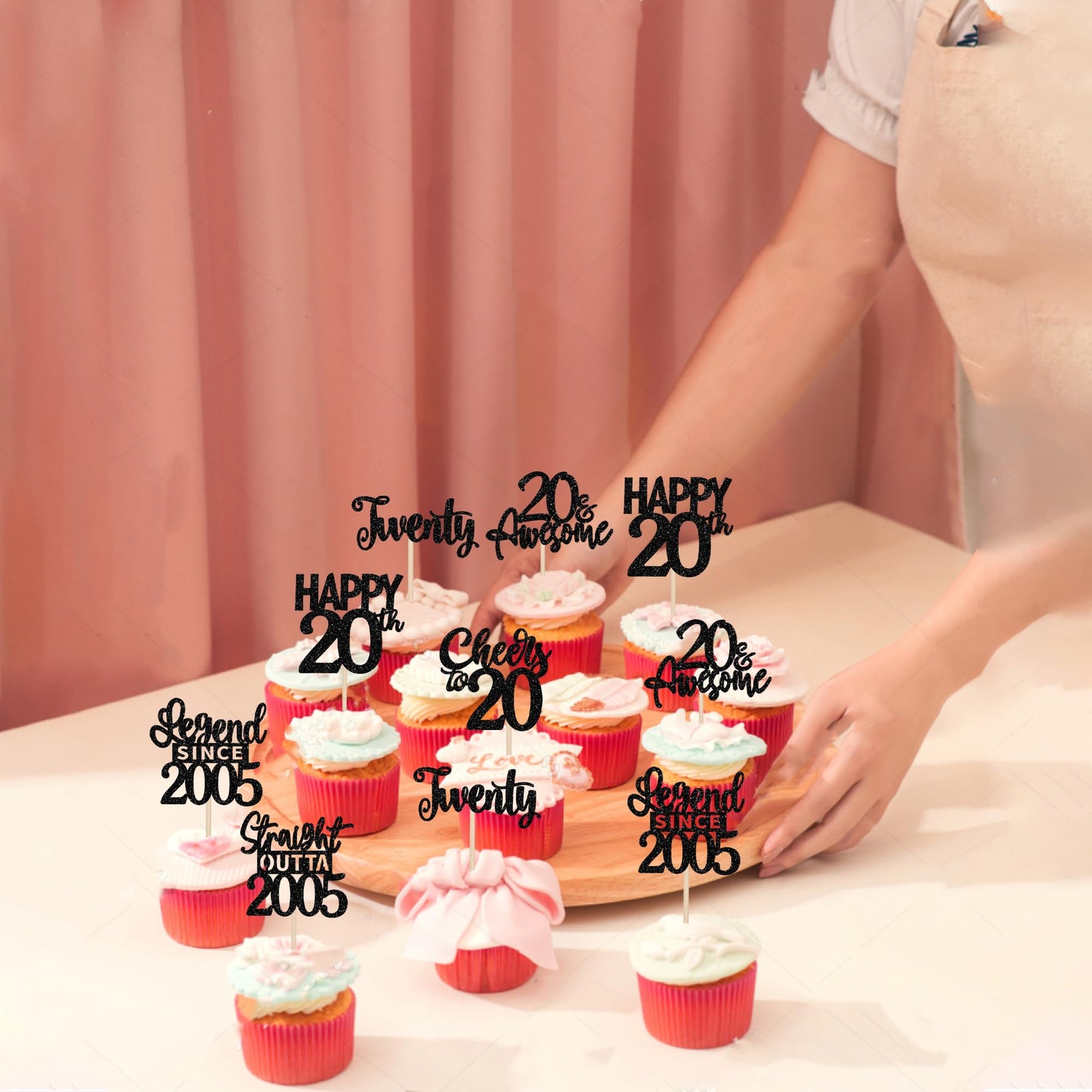 24Pcs Black Happy 20Th Birthday Cupcake Toppers Twenty Straight Outta 2005 Cupcake Picks Cheers To 20 Lengend Since 2005 Cake De