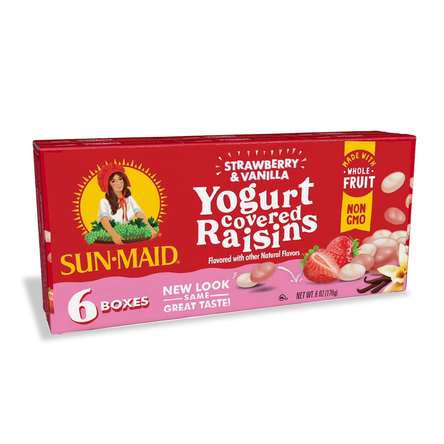 Sun-Maid Strawberry & Vanilla Yogurt Covered Raisins 6-Pack/1Oz Cartons