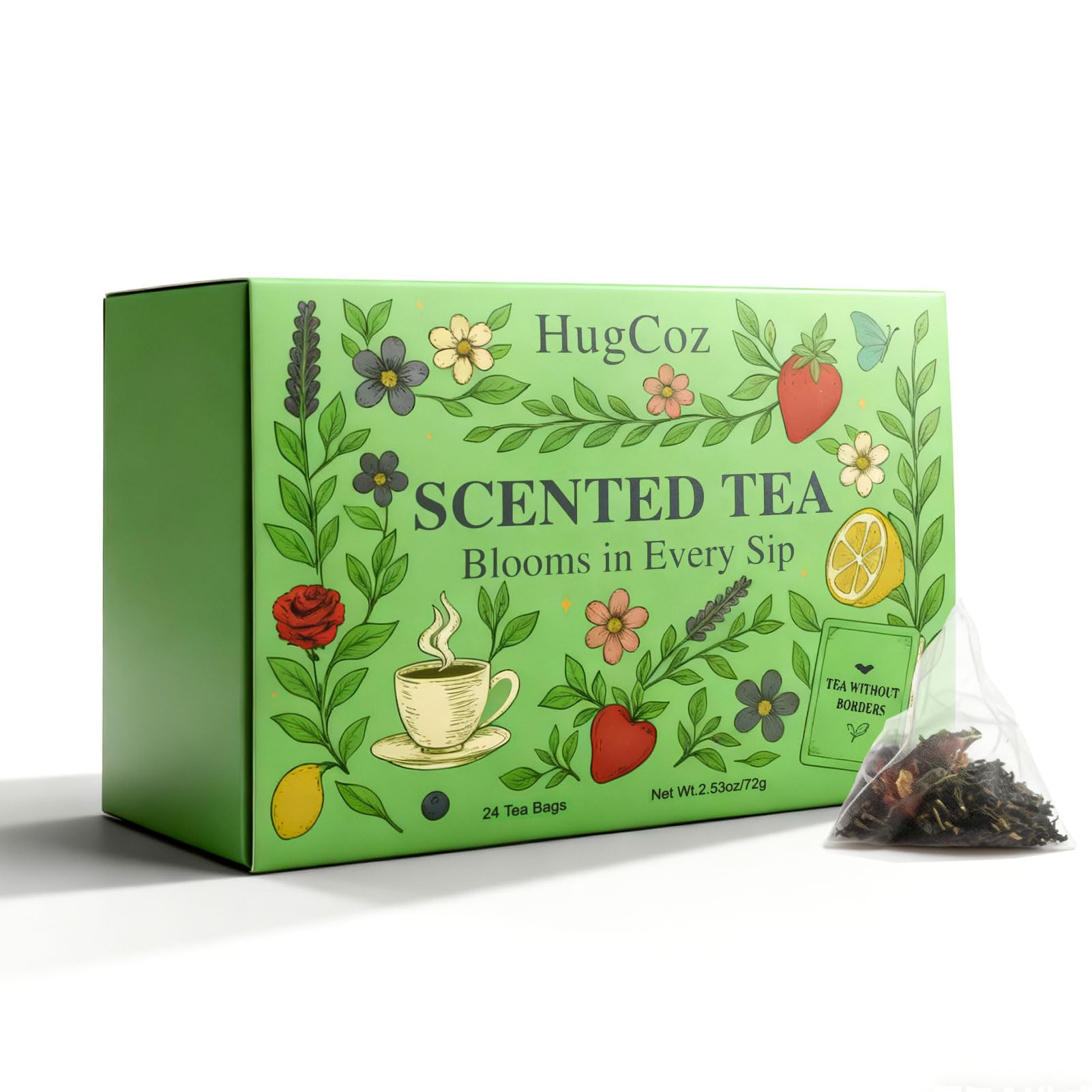 Hugcoz Tea Gift Set | 24 Assorted Tea Bags | Christmas Day & Corporate Gifting Option | 12 Exotic Herbal Blends With Top-Grade Whole Leaf In Eco-Friendly Pyramid Bags