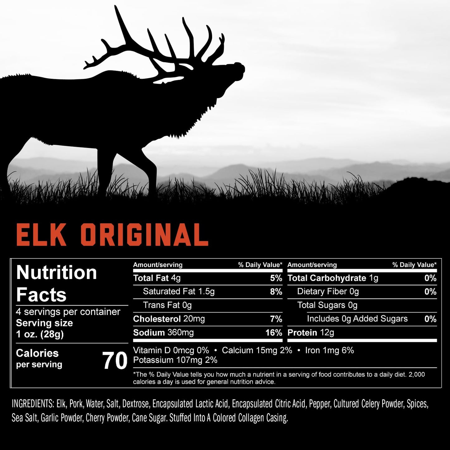 ICON Elk and Pork Snack Sticks - Original Flavor - All Natural, High Protein, Low Calorie - 6 Packs, 4 Sticks Each
