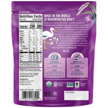 Lundberg Jasmine Rice, Ready In 90 Seconds, 6-Pack – Regenerative Organic Certified Long Grain White Rice, Microwavable, Fluffy, Non-Sticky, Aromatic Organic Rice, 8 Oz Ea
