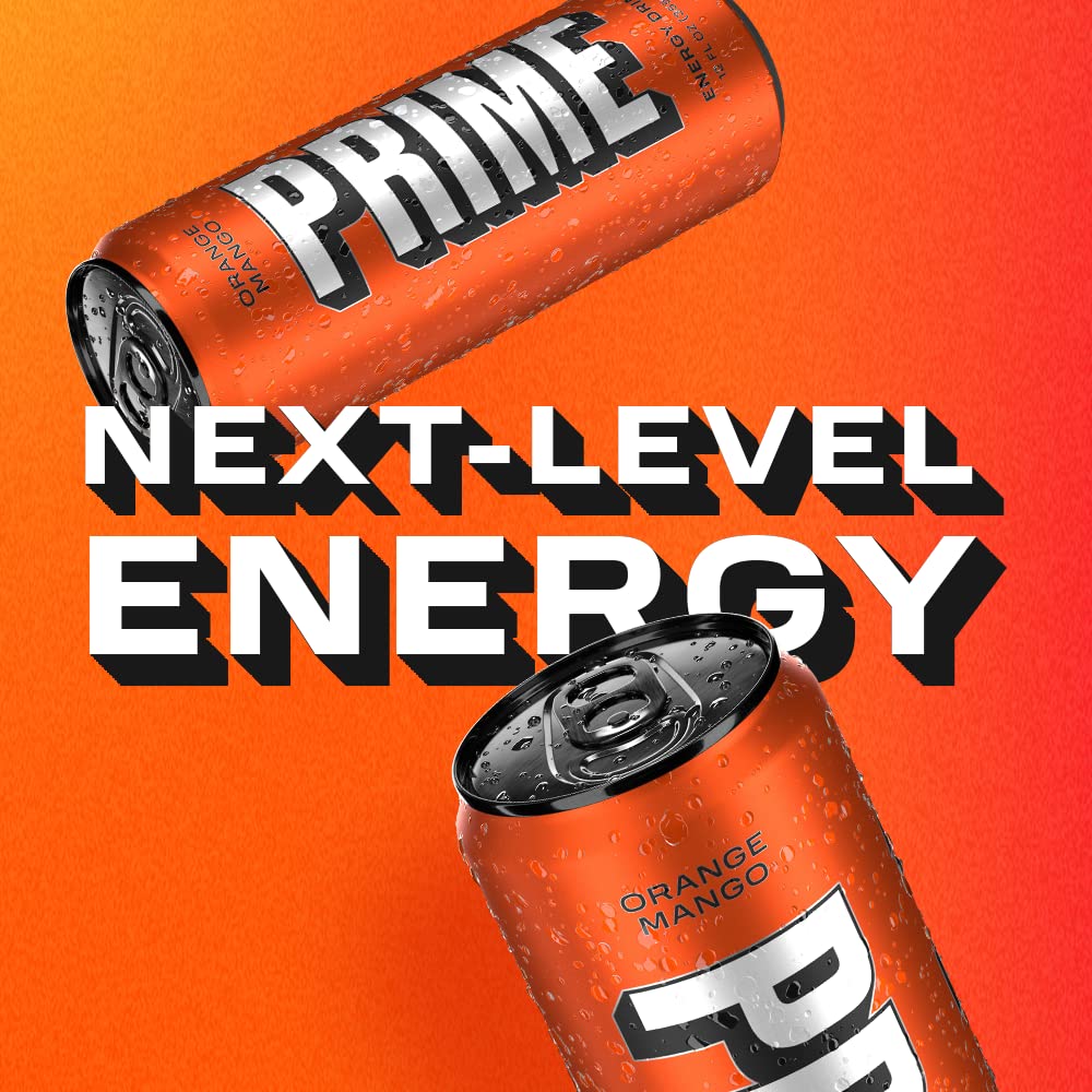 Prime Energy Orange Mango | Zero Sugar Energy Drink | Preworkout Energy | 200Mg Caffeine With 355Mg Of Electrolytes And Coconut Water For Hydration| Vegan | Gluten Free |12 Fluid Ounce | 12 Pack