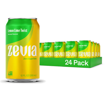 Zevia Zero Sugar Soda, Lemon Lime Twist, 12 oz Cans (24-Pack) - Naturally Sweetened, Non-GMO Project Verified, Gluten-Free, Vega