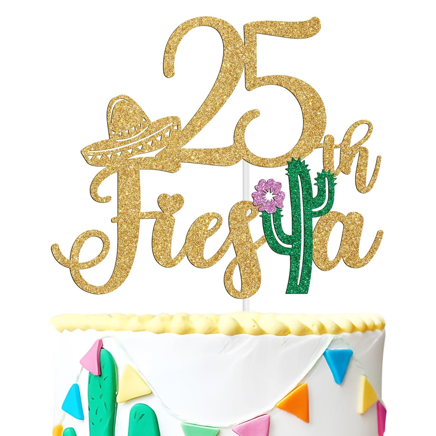 Fiesta 25th Cake Topper, Cheers to 25 Years/Taco Bout 25 Cake Decor, Tropical Hawaiian Mexican Summer Themed Happy 25th Birthday