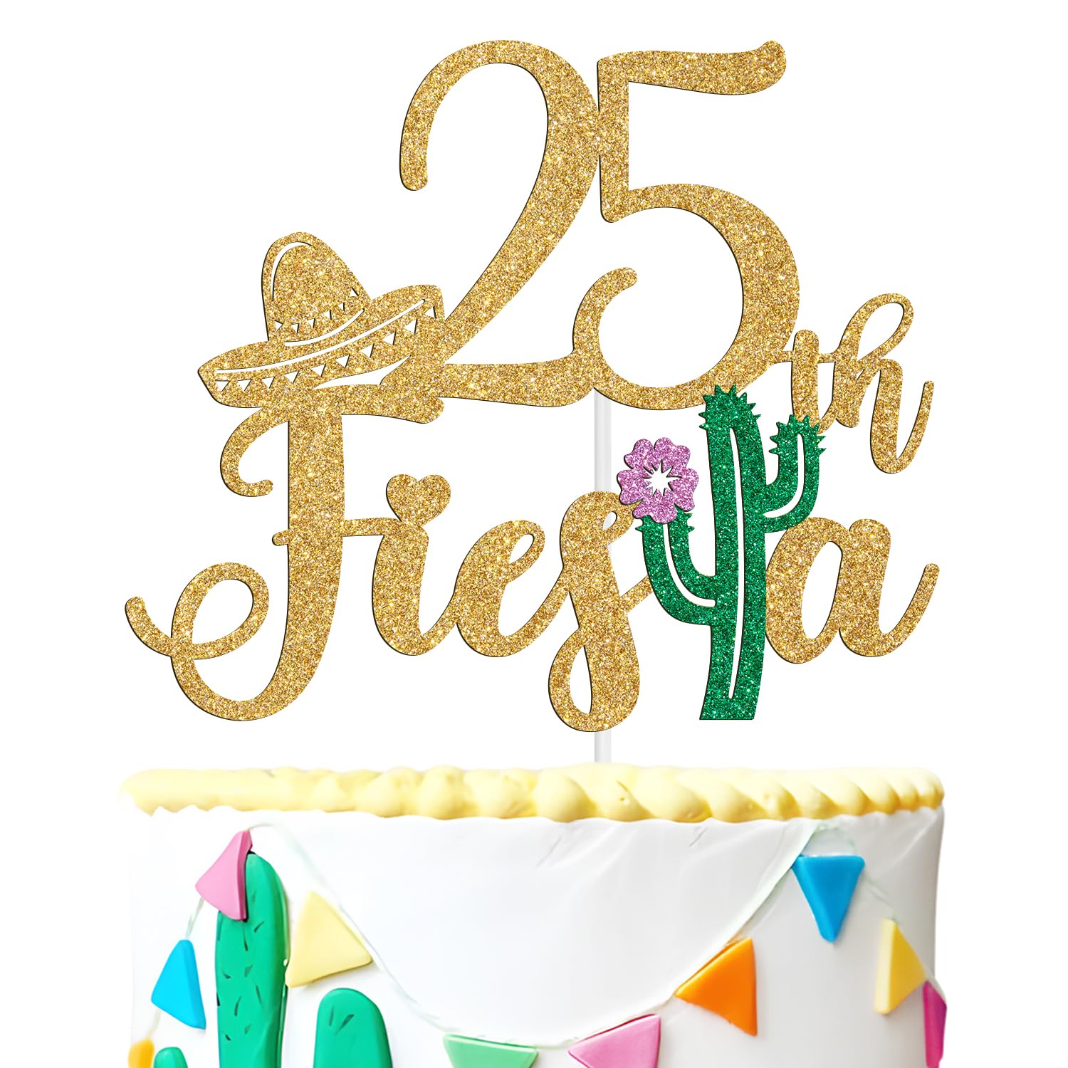 Fiesta 25th Cake Topper, Cheers to 25 Years/Taco Bout 25 Cake Decor, Tropical Hawaiian Mexican Summer Themed Happy 25th Birthday