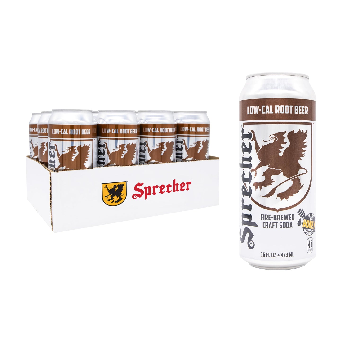 Sprecher Low-Cal Root Malt Drink Craft Soda - Fire-Brewed Reduced-Calorie Soda With Real Honey  16 Fl Oz Cans (12 Pack) - Energy Blend-Free  Kosher  Gourmet Beverage