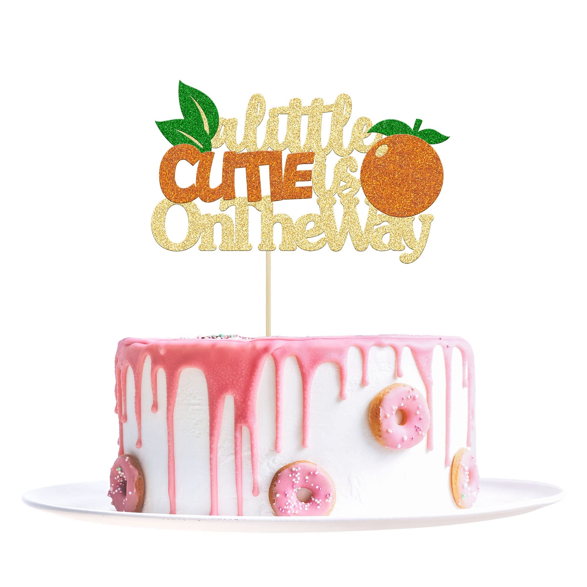 1Pc Little Cutie Is On The Way Cake Topper Glitter Orange Cake Topper Decorations For Cutie Kids Birthday Party Baby Shower Gend