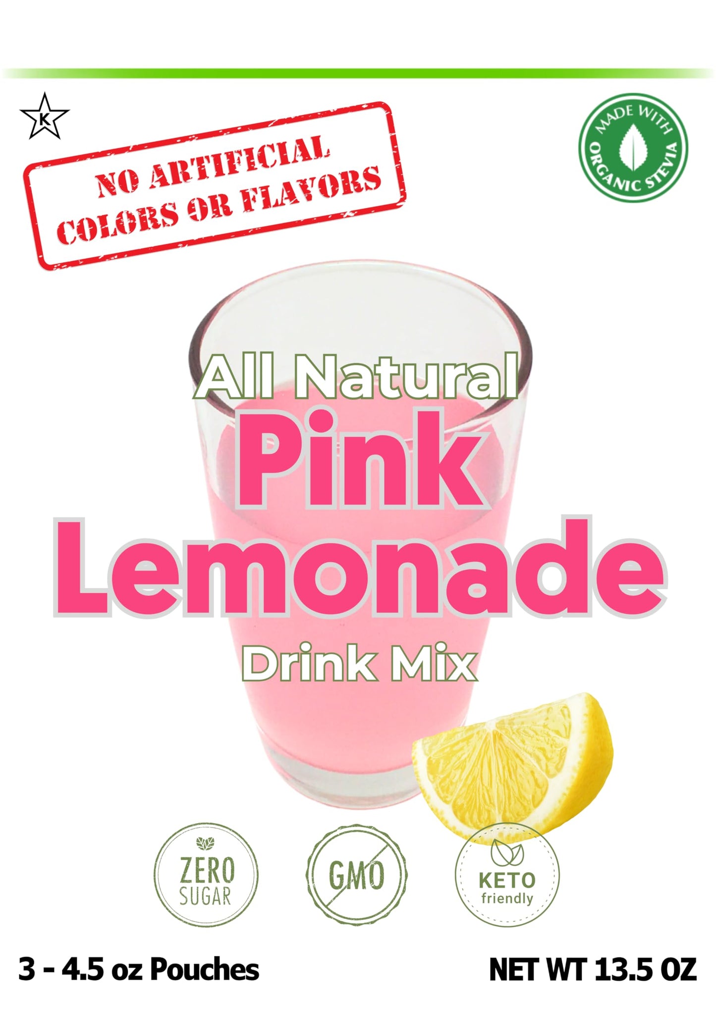 Gramzero All Natural Pink Lemonade Zero Calorie Sugar Free Drink Mix, Great For Nutrition Club Loaded Tea, Stevia Sweetened