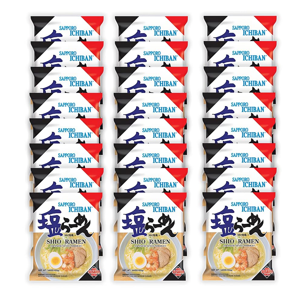 [Sapporo Ichiban] Shio Flavor Ramen Noodles, No. 1 Tasting Japanese Instant Noodles (3.5 Oz. X 24 Pouches)
