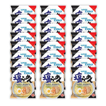[Sapporo Ichiban] Shio Flavor Ramen Noodles, No. 1 Tasting Japanese Instant Noodles (3.5 Oz. X 24 Pouches)