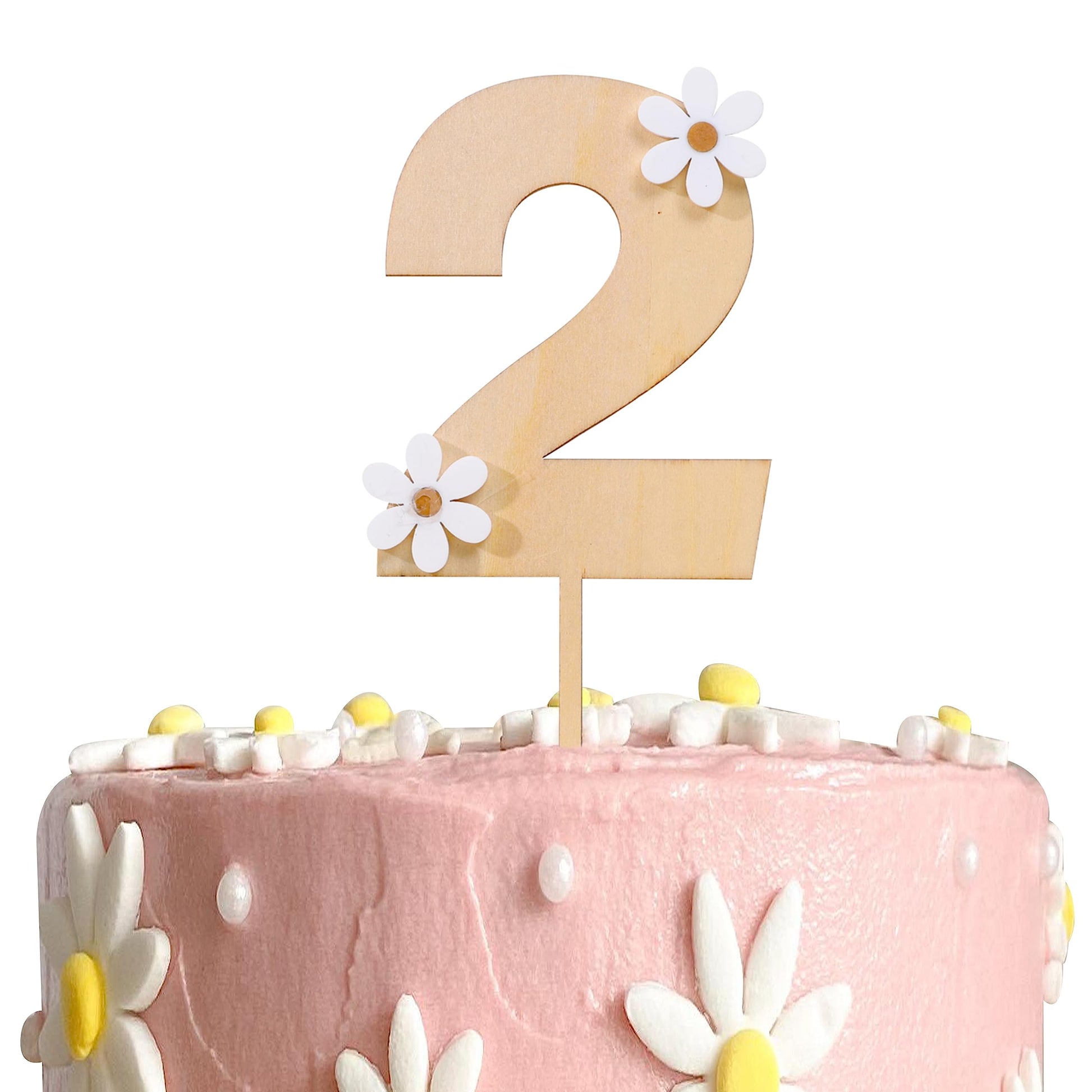MAMUXI Wooden Daisy Cake Topper - 2nd Birthday Party Decor, Retro Boho Design, Light Cream