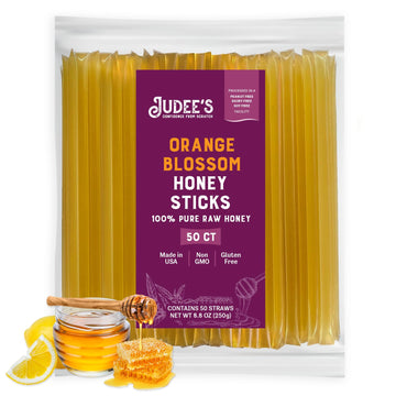 Judees Orange Blossom Honey Sticks - 50 Count - On-The-Go Snacks - Delicious And 100% Gluten-Free - Great For Tea, Coffee, And D