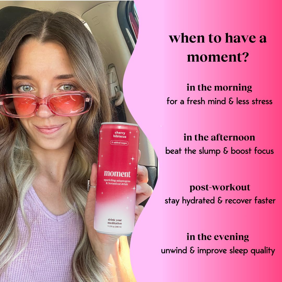 Drink Your Meditation Moment Botanical Water SPARKLING Variety Pack - 12 Cans, 11.5 Fl Oz each, Cherry Hibiscus, No Sugar, Keto Friendly
